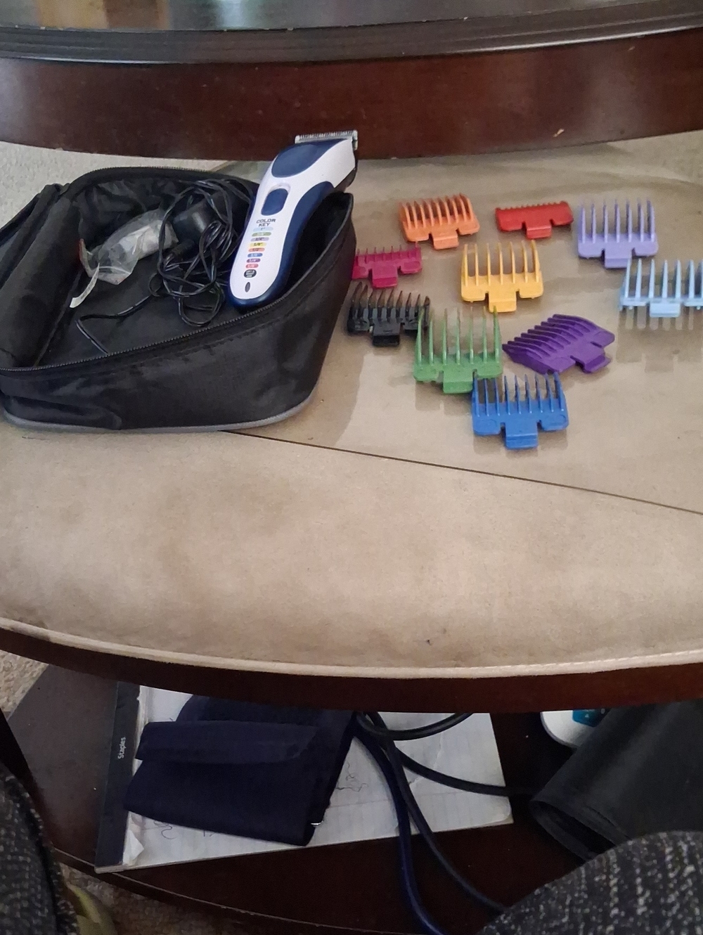 Wahl White and Blue Corded Hair Clipper with Multicolored Guide Combs